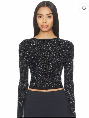Free People Black Long-Sleeve Rhinestone Crop Top